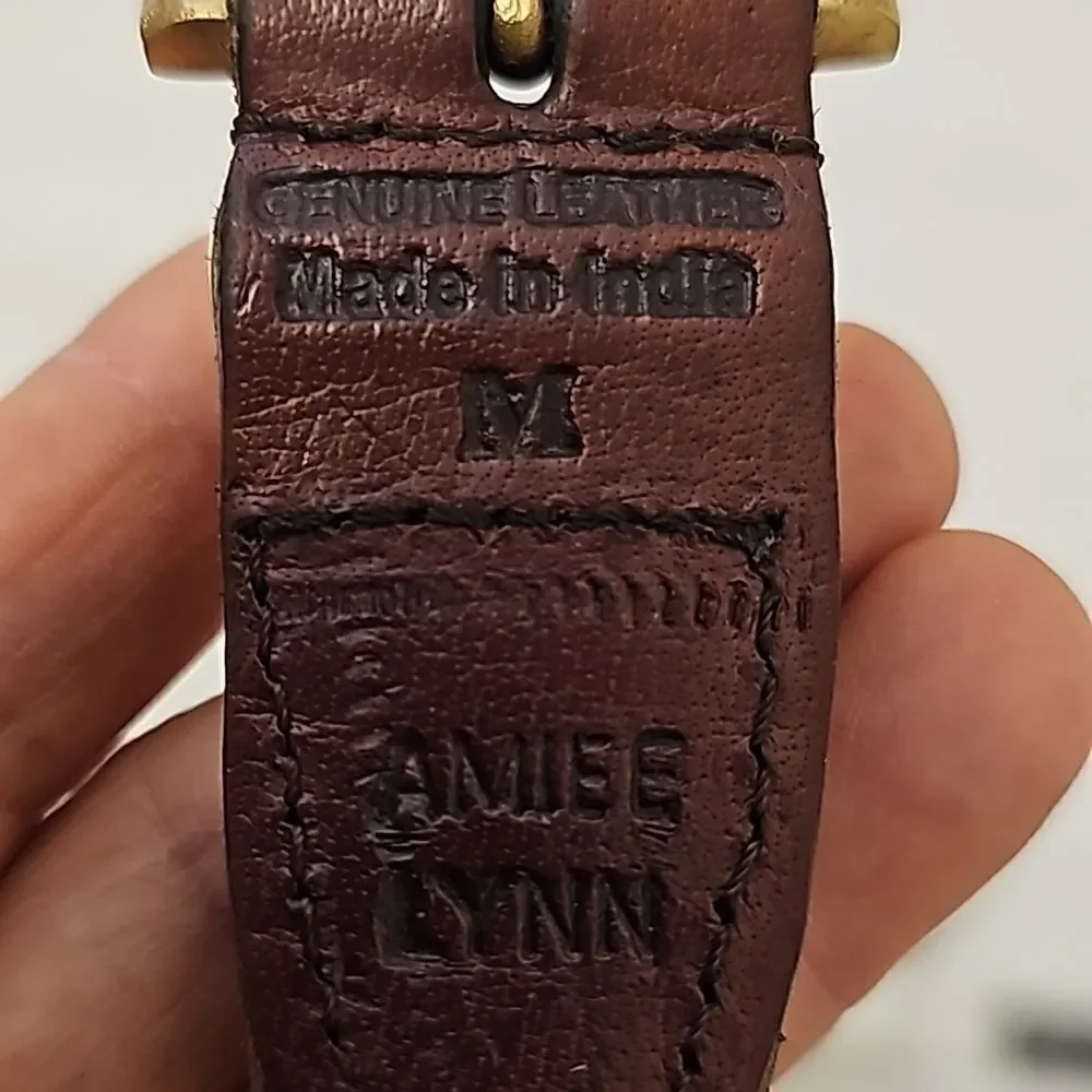 Amiee Lynn Braided Woven Brown Leather Belt Solid Brass Buckle Approximately 35